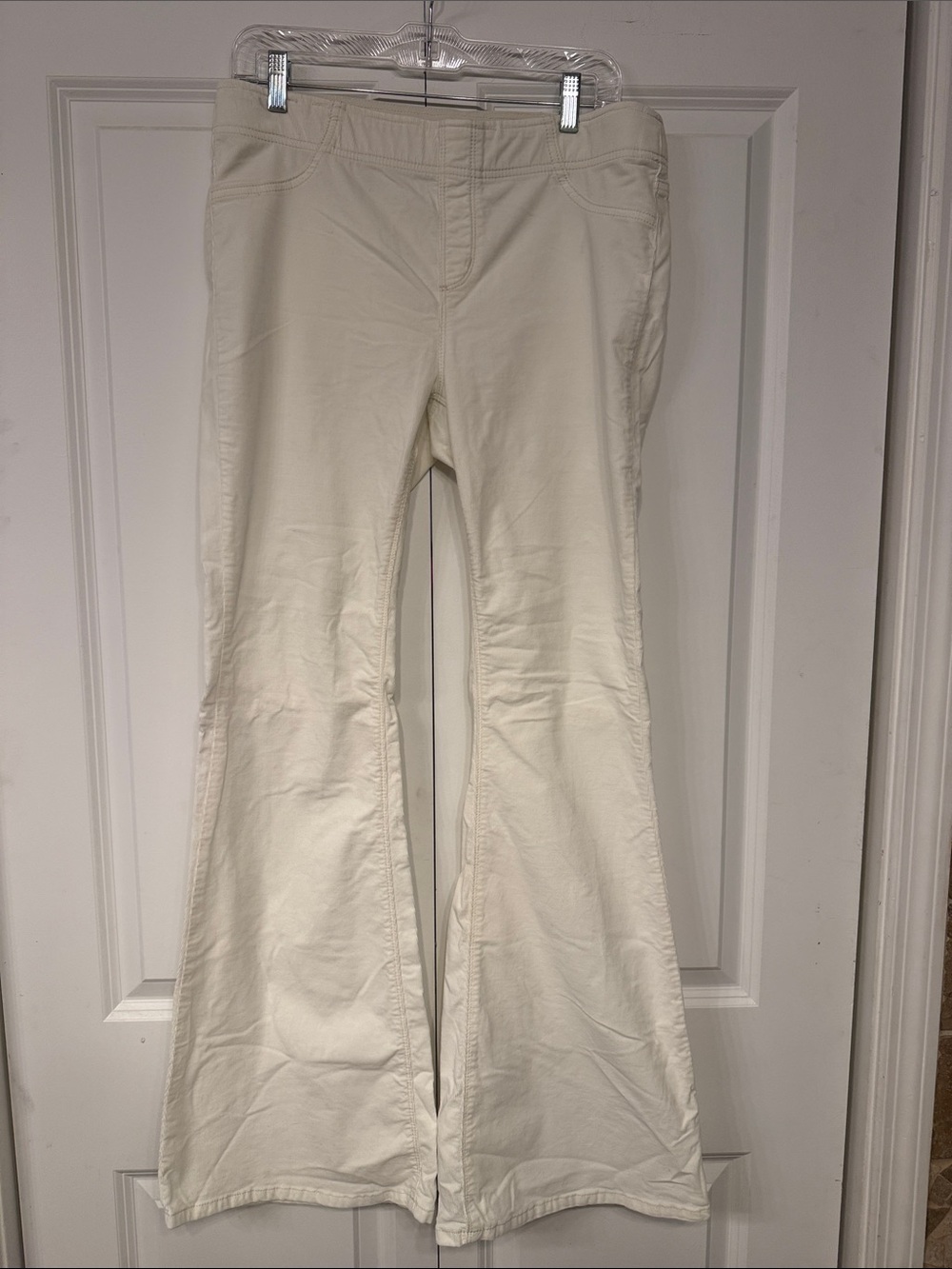Women's Cream Corduroy Flared Jeans - Classic Stretch Fit